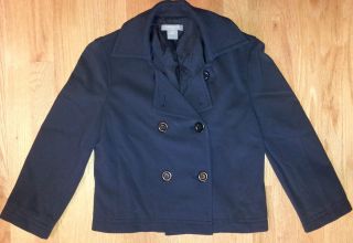 Ann Taylor Petites SZ 2P Cute Navy Blue Double Breasted Cropped Blazer