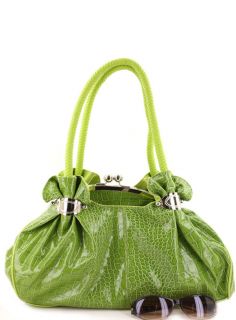 Green Croc Print Kiss Lock Large Hobo Handbag Purse