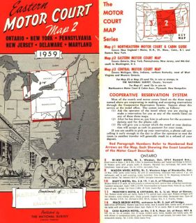 Eastern Motor Court Roadmap 1959 Map 2 NY PA NJ de RARE