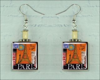 Paris France Eiffel Tower Scrabble Earrings