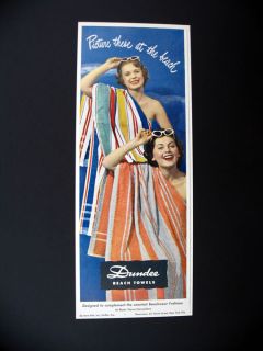 Dundee Mills Beach Towels Towel 1950 Print Ad