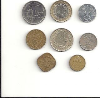 Mid East/Arabic 8 coin lot w/South Arabia, Saudi Arabia,Jordan,Liban