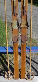Vintage Wooden Skis 80 Hickory Old Bamboo Ski Poles