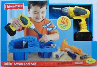 FISHER PRICE DRILLIN ACTION TOOL Set with Working Drill, NEW
