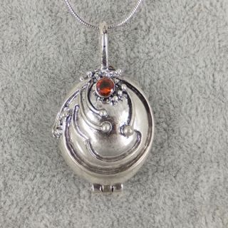 Vintage Silver Vampire Elena Red CZ Charm Locket Pendant Necklace