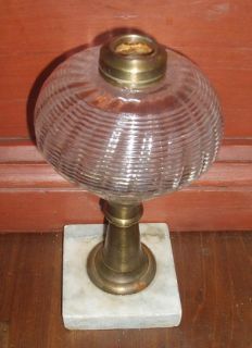 Antique Sandwich Blown Glass Fluid Lamp Whale Oil Early Lighting Brass