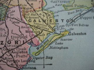 Original 1899 Railroad Map East Texas Austin Galveston San Antonio