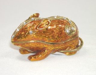 Jeweled Enamel Mouse Hinged Trinket Box Bejeweled New