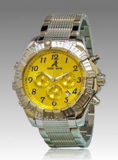 New Adee Kaye Mens Chronograph Yellow Dial Stainless Steel Watch