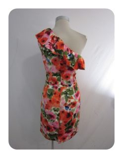 New Eliza J Orange Multi Pocket One Shoulder Ruffle Dress 12 $158