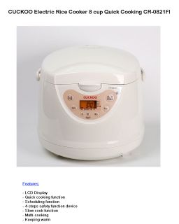 Cuckoo Electric Rice Cooker 8CUP Quick Cooking CR 0821F