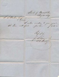 Stampless Letter   1849   Banking   Elizabethtown, Pa.