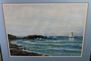 Antique Edmund Darch Lewis Rhode Island Narragansett Bay Watercolor