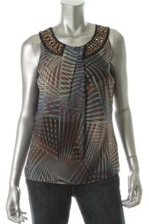 Ellen Tracy New Multi Color Sleeveless Embellished Neck Pullover Top