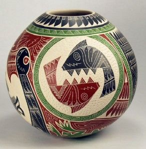 Mata Ortiz Pottery by Eduardo Olivas Quintana Etched Olla