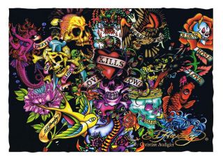 this officially licensed ed hardy polyester wall banner features a