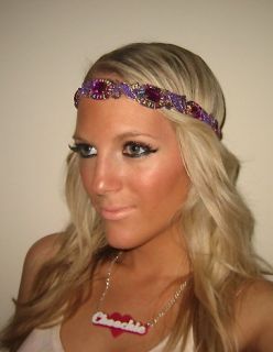 Vintage Cadbury Purple Diamond Diamante 1920s Forehead Hair Head Band