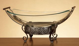 elegant glass serving bowl w metal stand