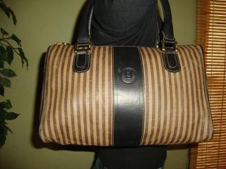 Black Brown Vintage Striped Leather FENDI Speedy Bag Purse Tote Dr