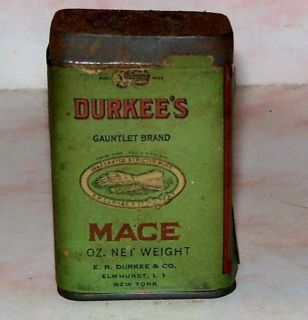  Durkees Mace Spice Tin Small 1 Oz Paper Label Elmhurst LI New York NY