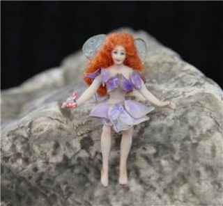  Porcelain Fairy Doll Red Hair Purple Dress Glittered Wings  Elnora