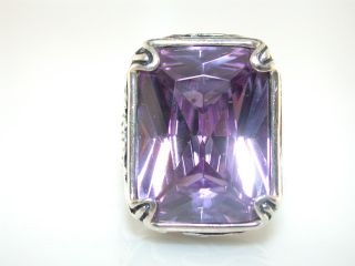  Designer Large Emerald Cut Purple CZ Sterling Silver Ring