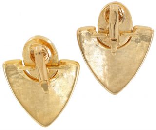 Clip On Earrings Gold Plated Enamel Geometric Doorknocker Vintage