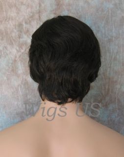 Mens Wigs Short Layers Left Side Skin Part Medium Dark Brown Wig FS1