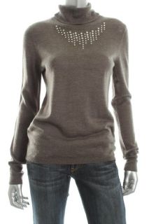Ellen Tracy New Gray Jeweled Front Long Sleeves Pullover Turtleneck