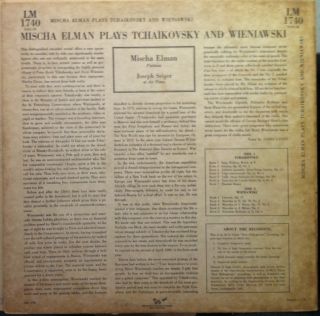 Mischa Elman Tchaikovsky Wieniawski Violin LP VG LM 1740 Vinyl Record