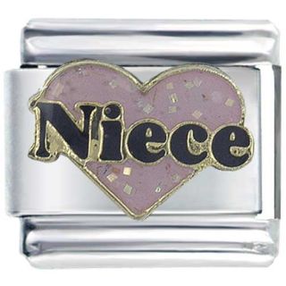PUGSTER 9MM ITALIAN CHARMS GLITTER PINK NIECE HEART RED M31