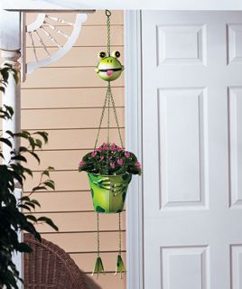 Indoor Outdoor Frog Hanging Planter Metal Flower Pot Garden Yard Art