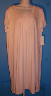 Miss Elaine Woman Silky Knit Short Nightgown Embroidered Neckline Pink