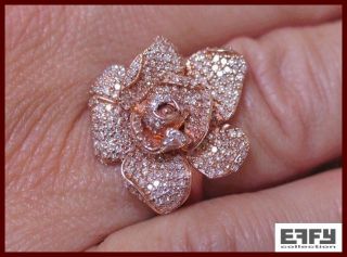 New Authentic Effy Jardin Collection Pave Rose Diamond Ring 14k Rose