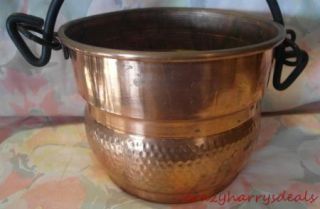 Vintage Copper Kettle Hammered Pot Cast Iron Bale Kitchen or Fireplace
