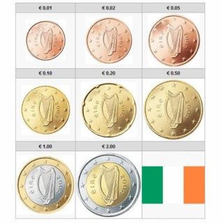  IRISH CURRENCY SET EURO COINS EIRE HARP COINS IRELAND GREAT IRISH GIFT