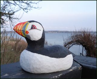 Carved Puffin Carving Eastport Maine Art