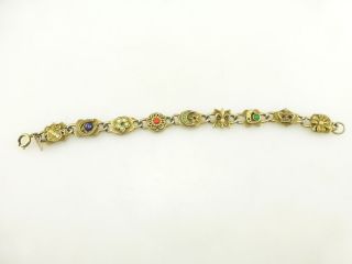 Vintage Signed Emmons Gold Tone Rhinestone Gemstone Charm Bracelet R