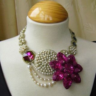 St Erasmus Michelle Obama Pink Flower Pearl Necklace