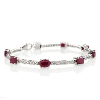 Ruby and White Topaz 7.75in Silver Bracelet   10.8ct