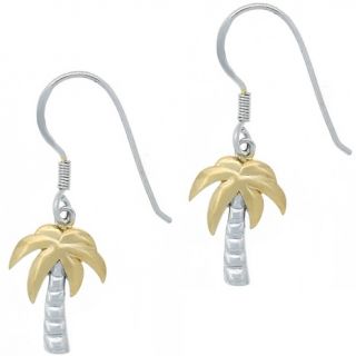 Jewelry Earrings Drop Sterling Silver 2 Tone Palm Tree Drop