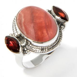 Nicky Butler 1.1ct Rhodochrosite and Garnet Sterling Silver Ring at