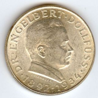 Austria 2 schilling 1934 Dr. Engelbert Dolffuss, KM#2852, silver, UNC