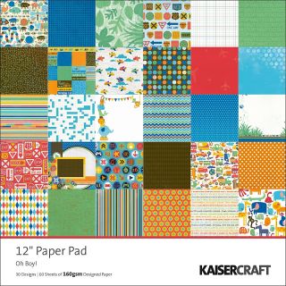 Kaisercraft Oh Boy Single Sided 160gm 12 x 12 Paper Pad   60 Sheets