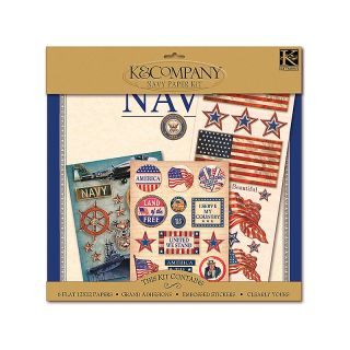  Military Scrap Kit Layouts in Navy   12 x 12in