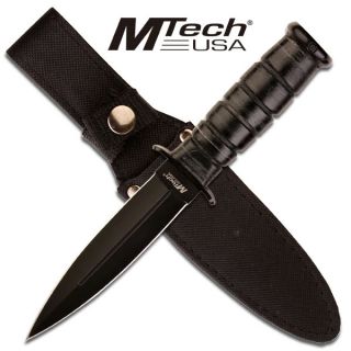  Black Leather Handle Double Edge Boot Knife Dagger w Sheath
