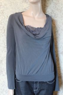 Ella Moss Gray Scoop Neck Shirt Top with Faux Lace Cami M Medium