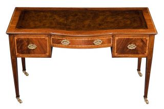 English Antique Style Edwardian Mahogany Writing Desk w Brown Leather