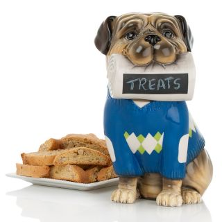 Davids Cookies Pug Jar with 16 oz. Lemon Hazelnut Biscotti