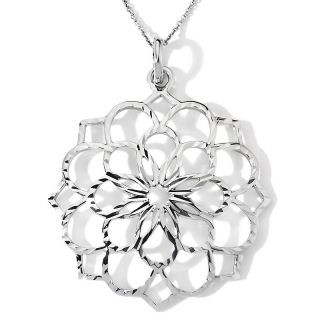 Sterling Silver Open Floral Pendant with 18 Cable Link Chain